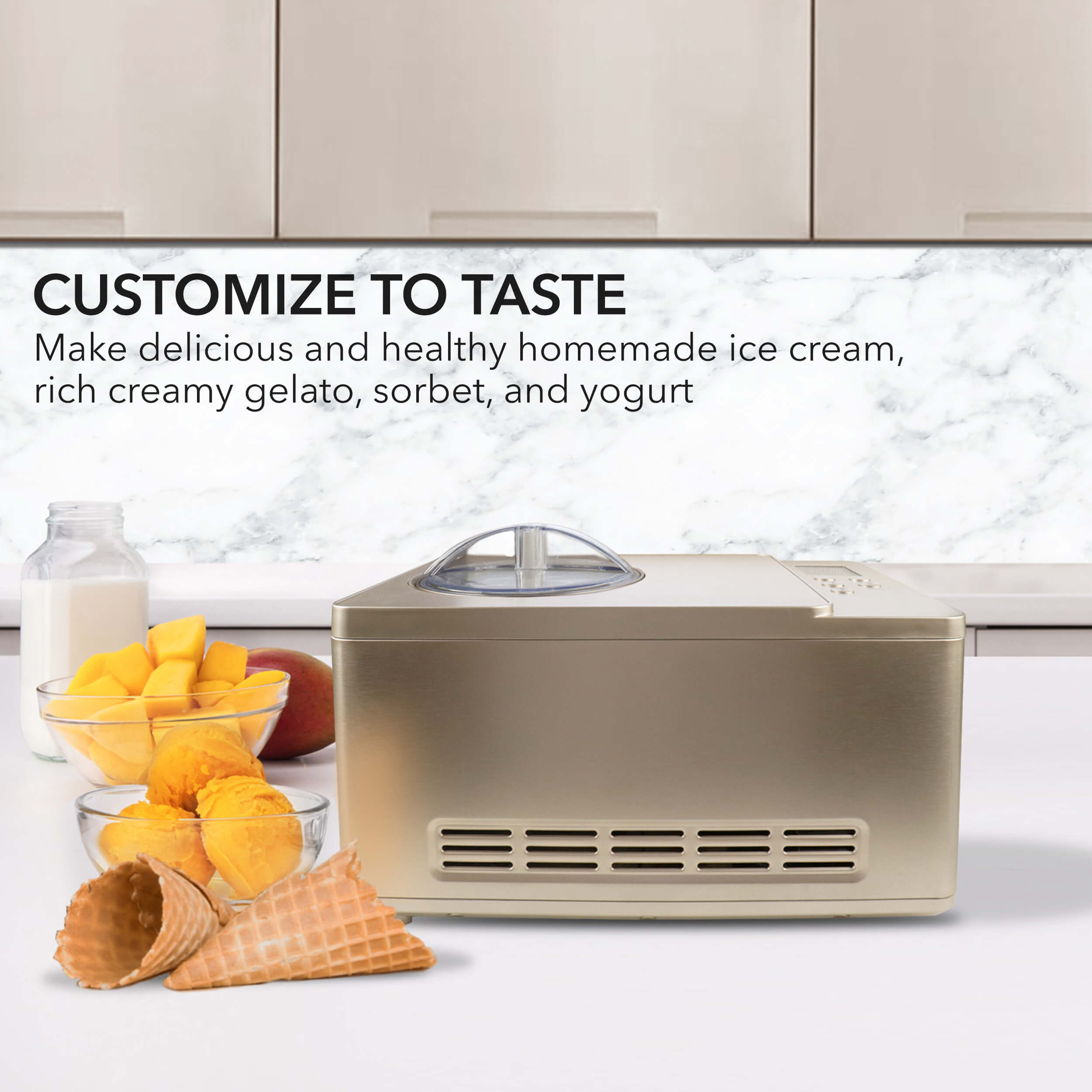 Whynter - Ice Cream Maker 2 Quart Capacity Stainless Steel Bowl & Yogurt Function in Champagne Gold | ICM-220CGY