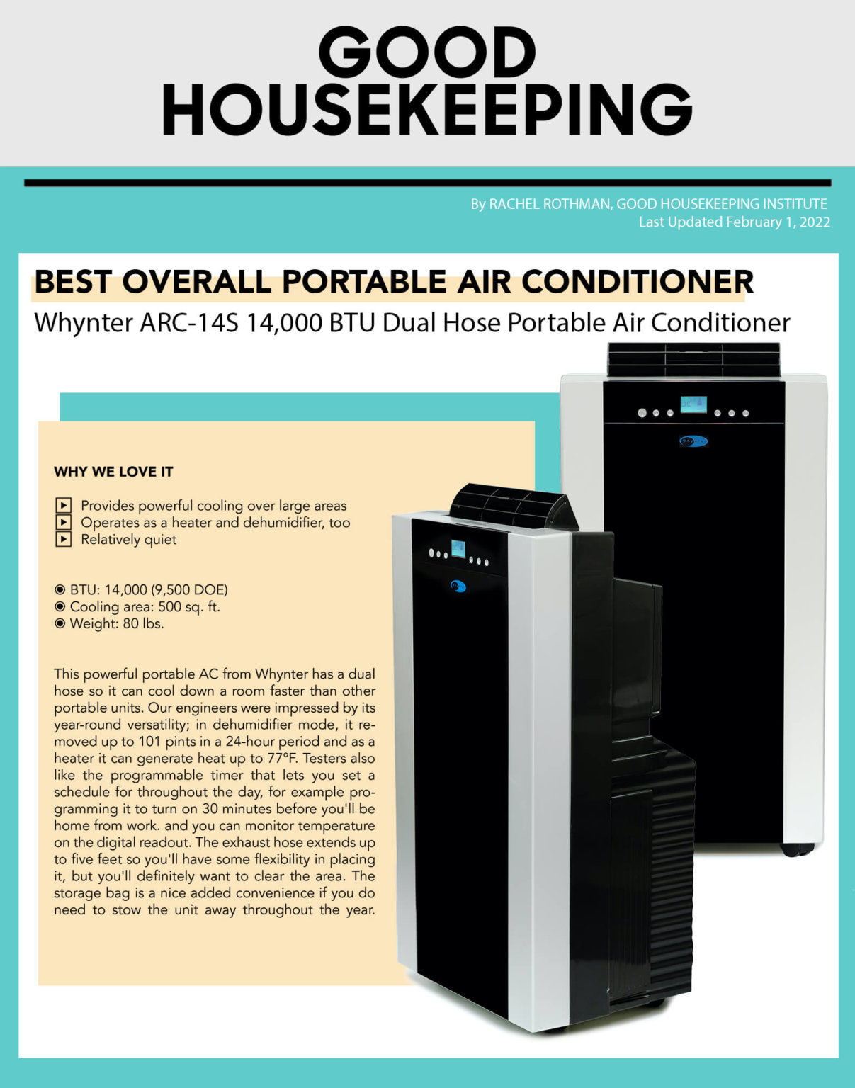 ARC14S 14,000 BTU Dual Hose Portable AC Whynter
