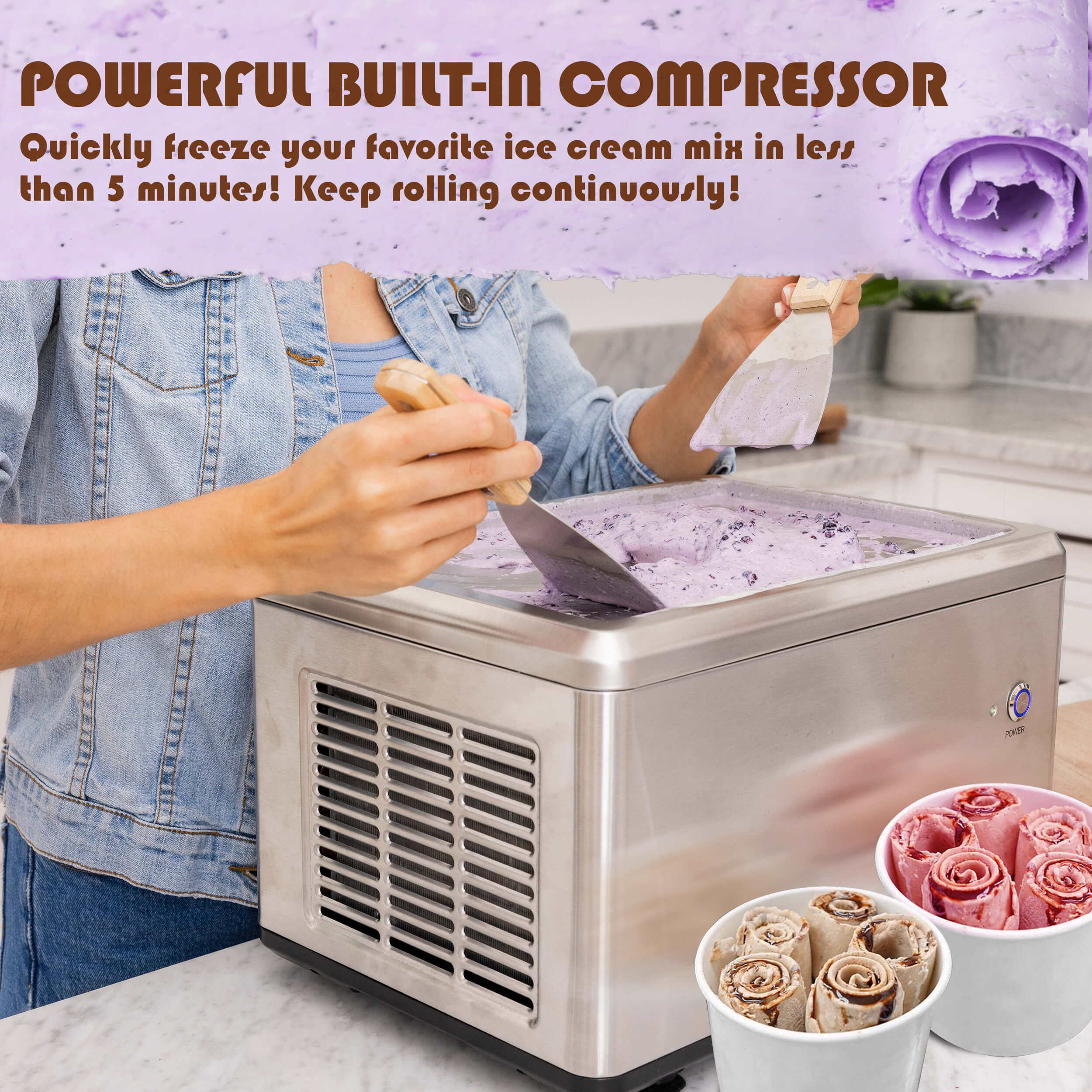 Whynter ICR-300SS Portable Instant Ice Cream Maker Frozen Pan Roller in Stainless Steel