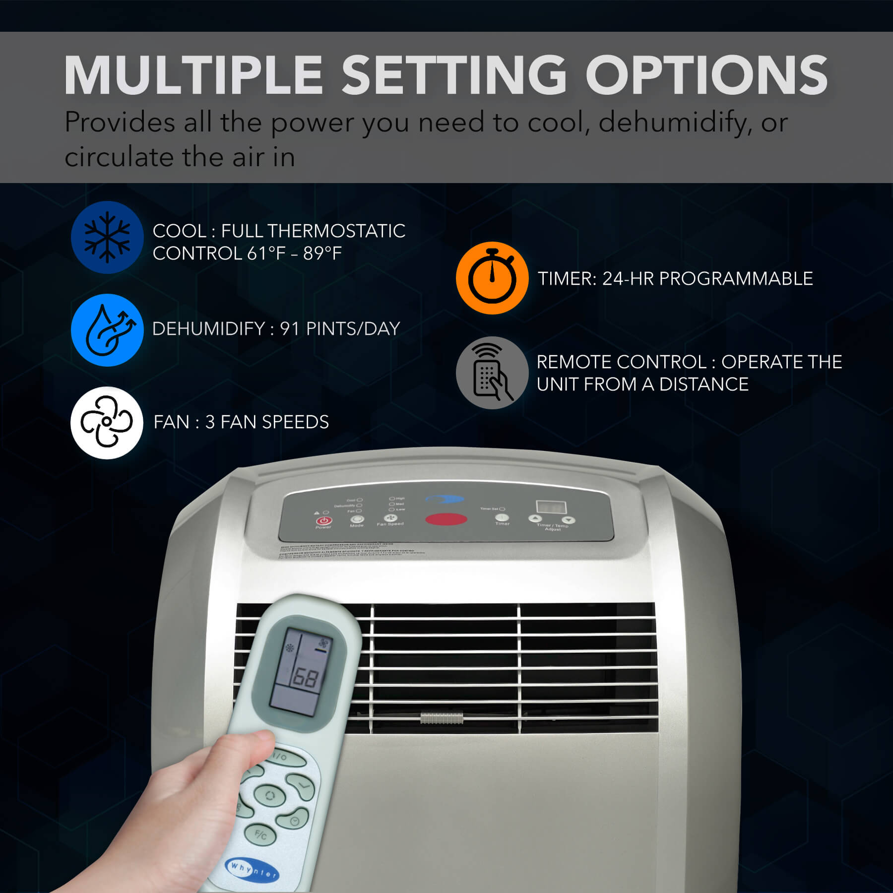 12,000 BTU Portable Air Conditioner with Dehumidifier and Remote