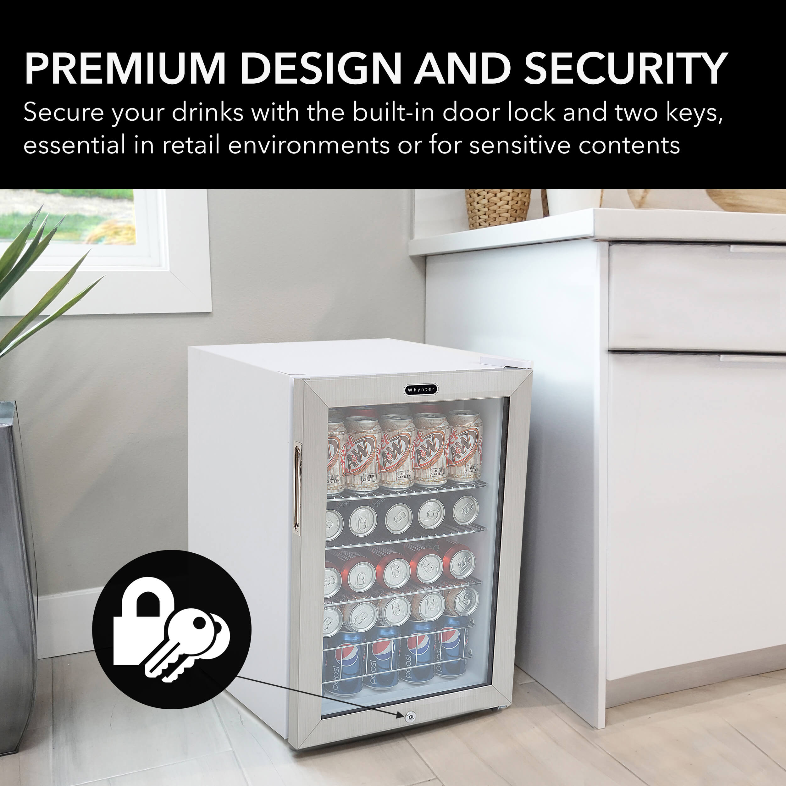 BR-091WS 90 Can Beverage Refrigerator With Lock Whynter