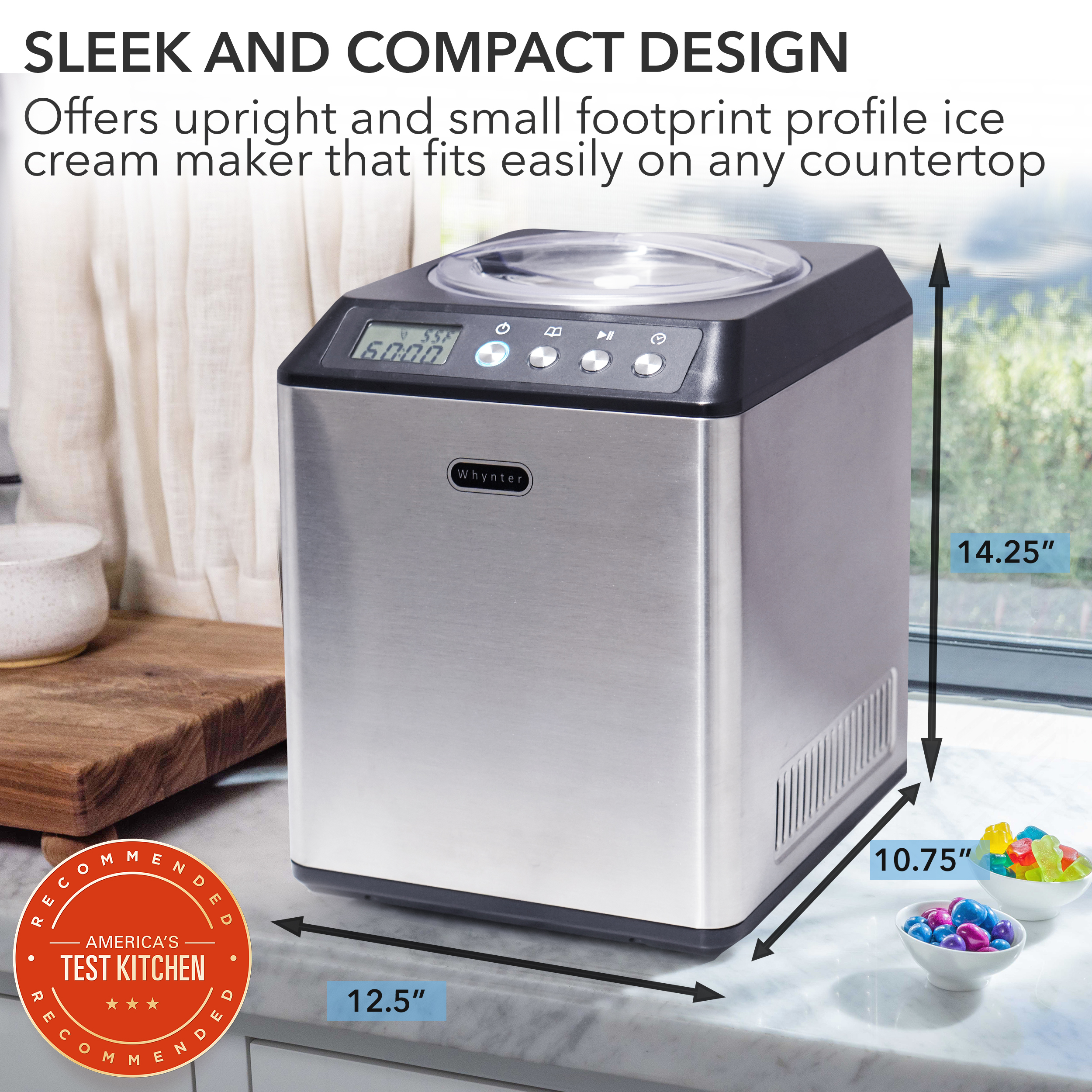 Ivation Automatic Ice Cream Maker Machine with Built-in Compressor - Stainless Steel